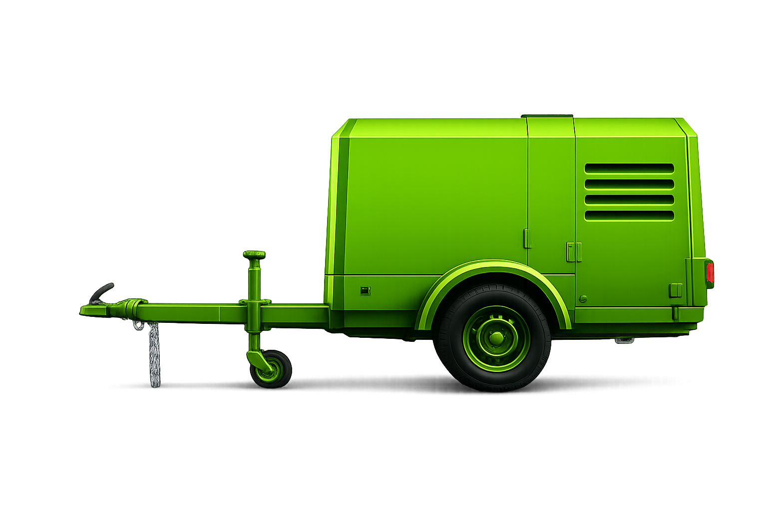 Grön mobil Gardenor kompressor på trailer